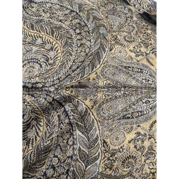 Luxurious Pashmina Silk Blend Scarf Gold Blue Paisley Tassel Fringe 26x72 winter - Image 4