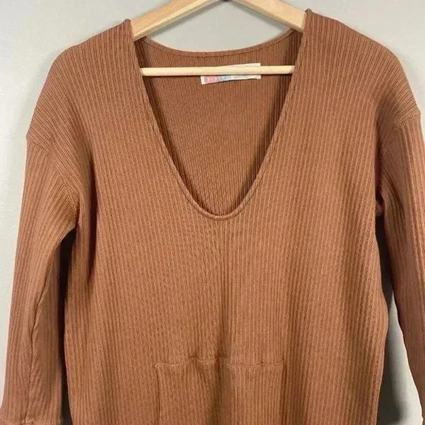 FREE PEOPLE Beach‎ Phoenix Ribbed Mini Dress Size S Small Brown Coverup Vacation - Image 3