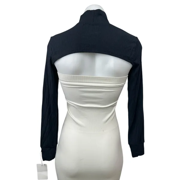 NEW Wrapped Black Turtleneck Long Sleeve Rib Knit Cropped Bolero Shrug Top Sz S - Image 2