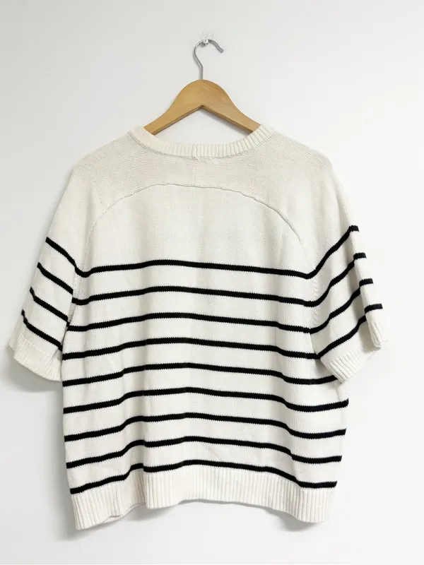 Abercrombie & Fitch Madeline Striped Short Sleeve Sweater XL Cream Black - Image 3
