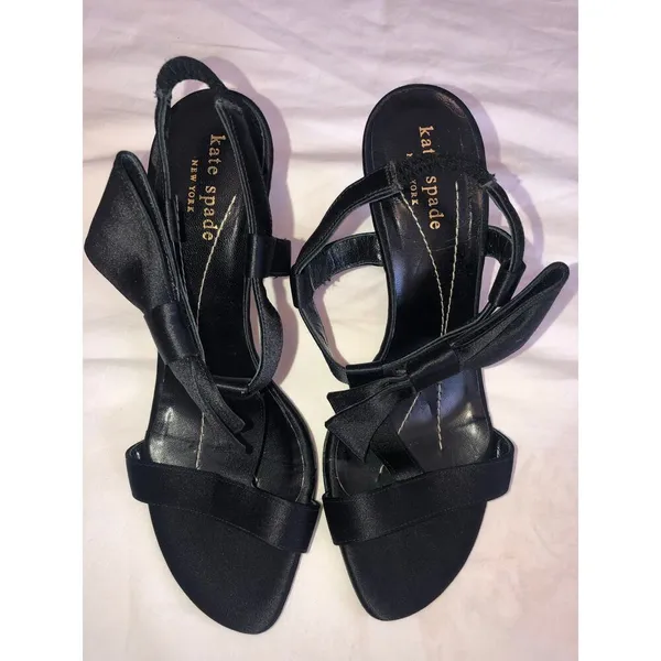 Kate Spade Bow Strappy Heels Size 6.5 Satin Fancy Formal Prom Evening Black Tie - Image 5
