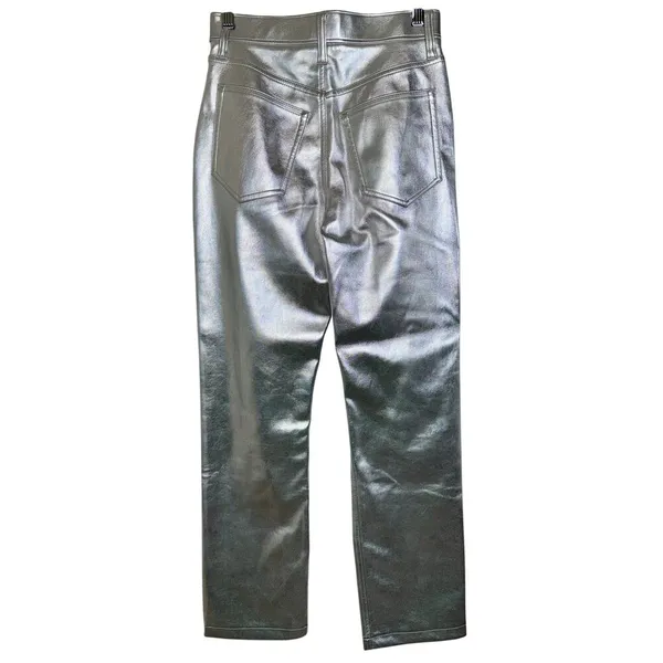 NEW Abercrombie & Fitch 90s Straight Ultra High Rise Silver Vegan Pants Sz 26 2 - Image 2