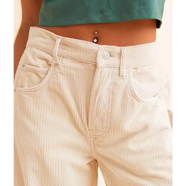 Free People We The Free Good Luck Mid-Rise Cord Barrel Jeans Fall Casual $128 - Image 3