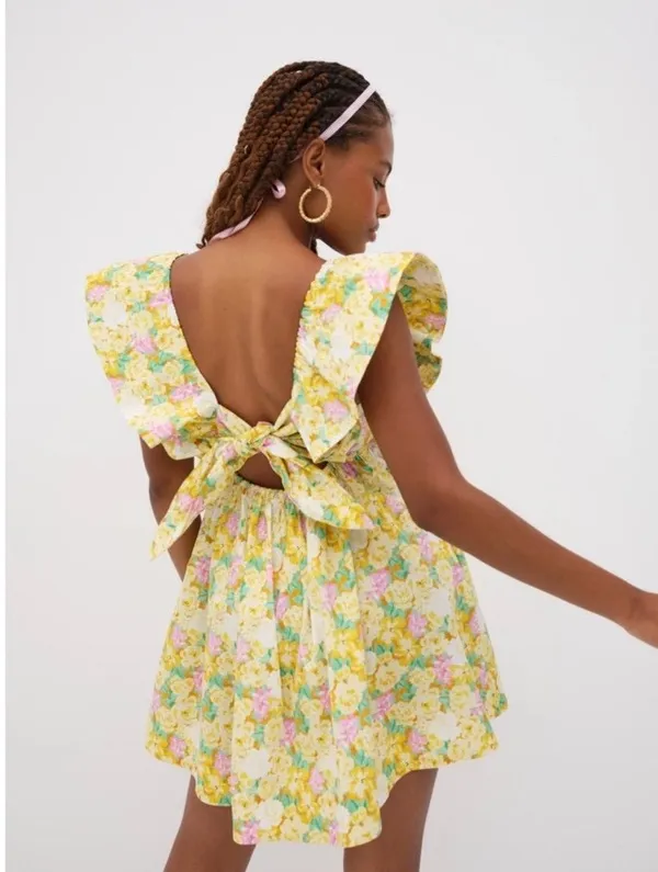 NWT For Love & Lemons Tamra Yellow Floral Dress - Image 2
