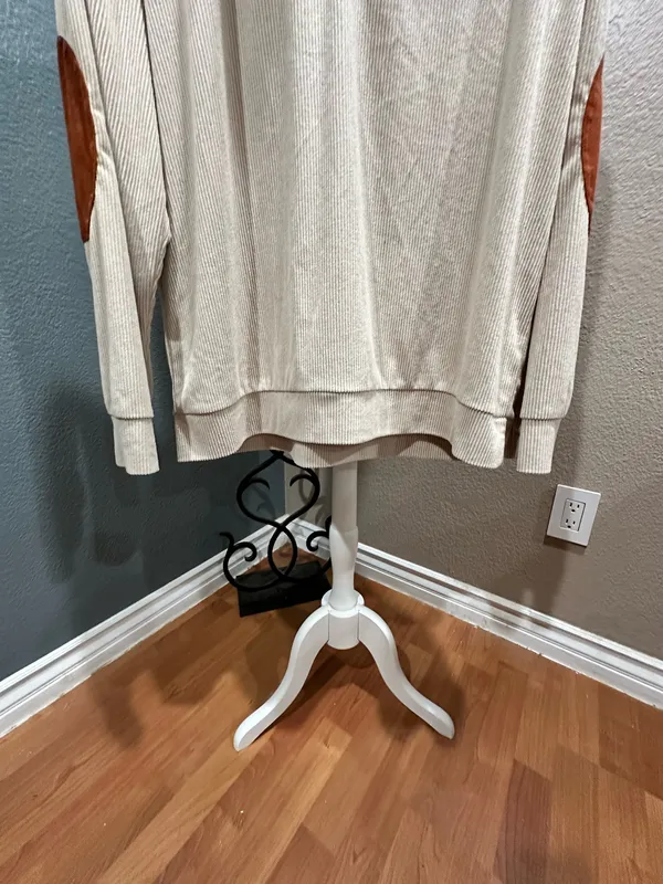 Men’s stylish unique corduroy XL collard pullover Tan - Image 8