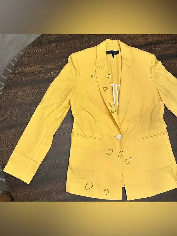 Rag & Bone Bonnie Wool Blend Yellow Blazer Jacket Size 6-Spots - Image 2