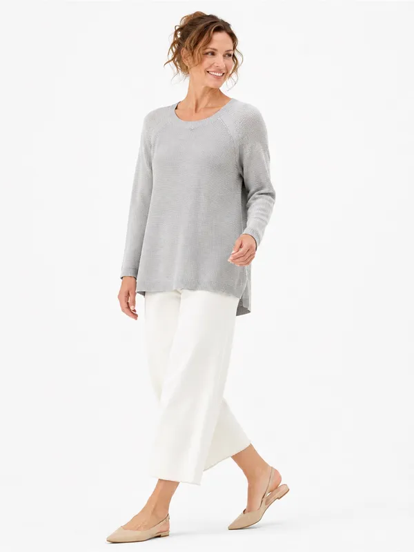 Eileen Fisher M Organic Cotton Cashmere Waffle Knit Tunic Lagenlook Gray - Image 4