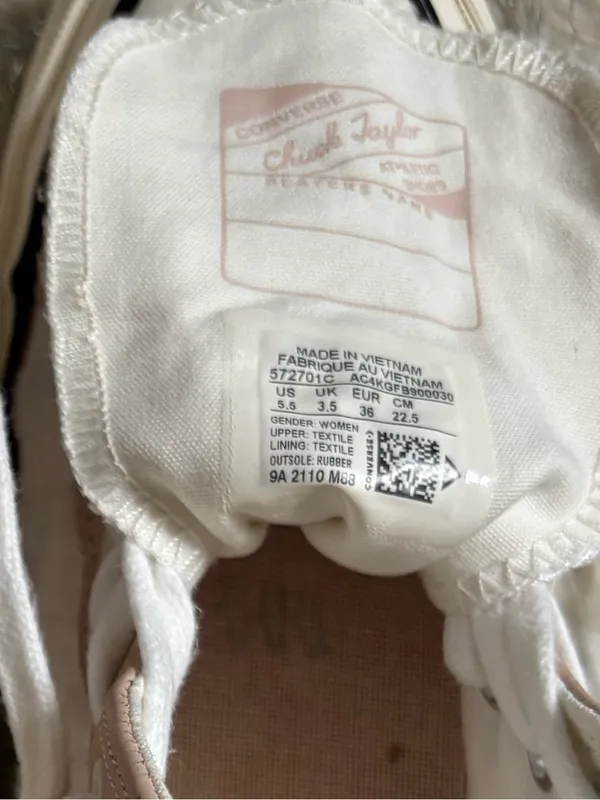 Converse White and Light Pink Women’s Chuck Striped High Top Sneakers Size 5.5US - Image 4