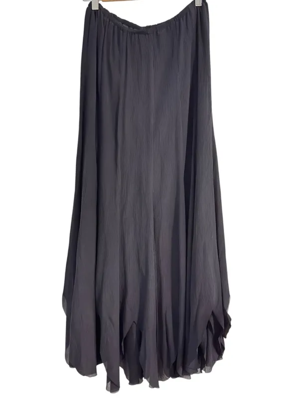 Express Black Silk Maxi Skirt Size S Flowy Handkerchief Hem Boho Elegant - Image 4