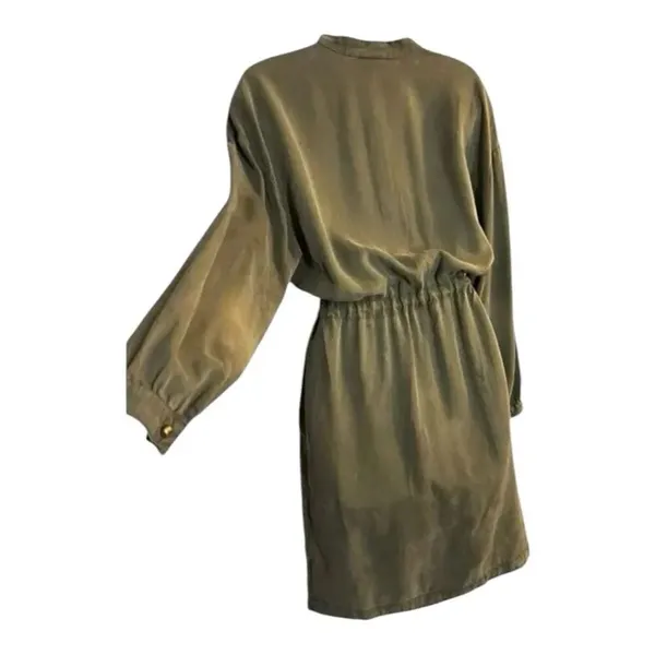 A New Day Green Shirt Dress Size M Women Long-Sleeve Button Up Drawstring Midi - Image 4
