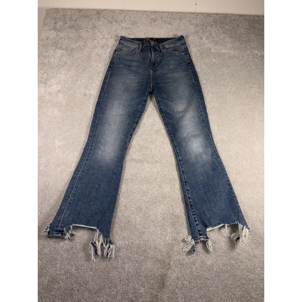 7 For All‎ Mankind Jeans Womens 26 Blue High Waist Slim Kick Destroyed Raw Hem - Image 2