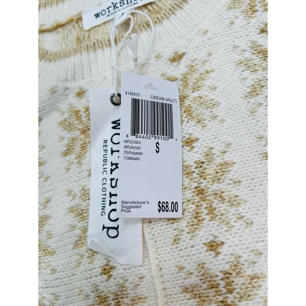 Workshop Republic Clothing Womens Sweater Size S Fair Isle Cream Gold Cozy - Image 10