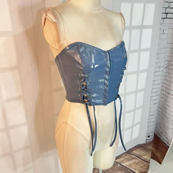 🔥🔥 5/$25 sale 🔥🔥 Tic Toc Light Blue Patent Leather Lace Up High Key Flirt Corset - Image 3