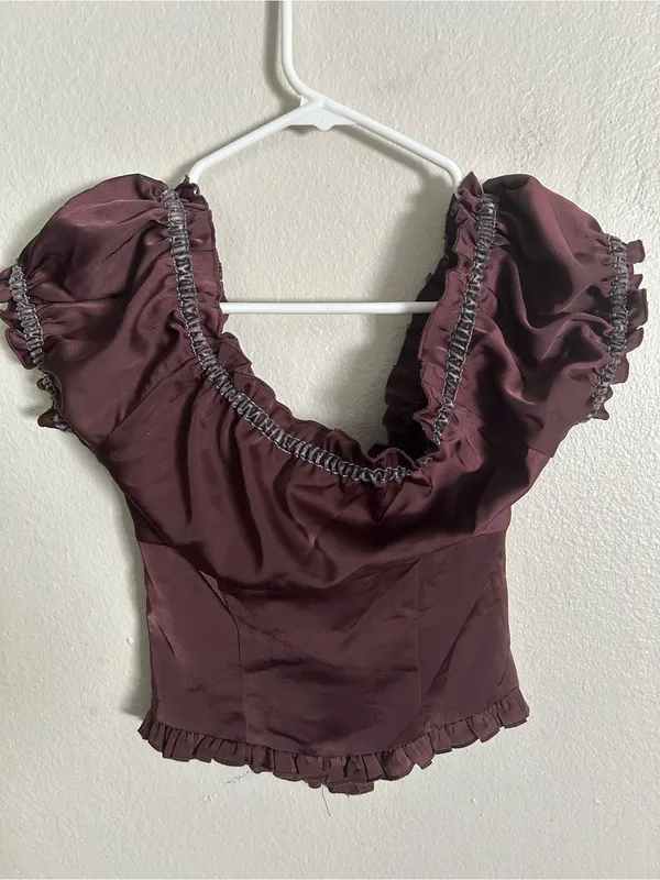Urban Outfitters Abigail Ruffle Corset Top XS Burgundy Coquette Cottagecore - Image 6