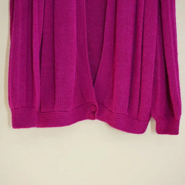 Vintage Magenta 100% Alpaca Oversized Cardigan Slouchy Vibrant Retro Funky - Image 3