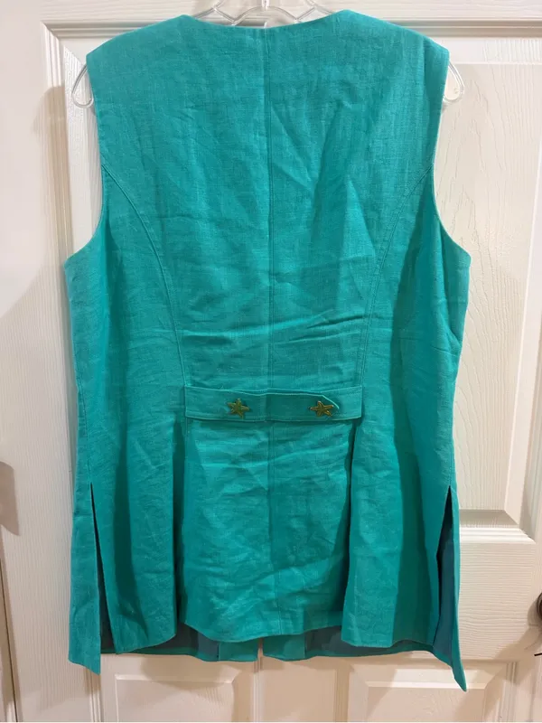 Vintage Maggy London Teal Sleeveless Linen Vest - Image 4