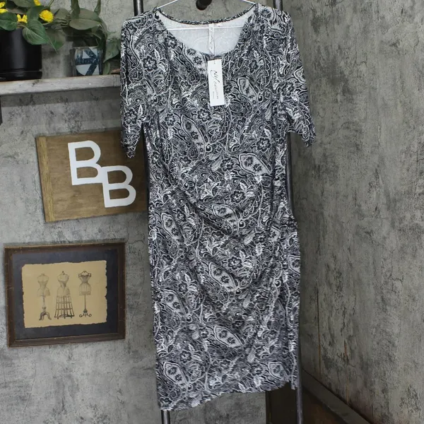 NWT NY Collection Size Elbow Sleeve Side Pleat Dress Night Historic Black 1X - Image 5