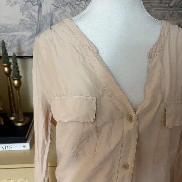 ULLA JOHNSON Tan‎ Utility Shirt Dress Size 6 Silk Button Down - Image 2