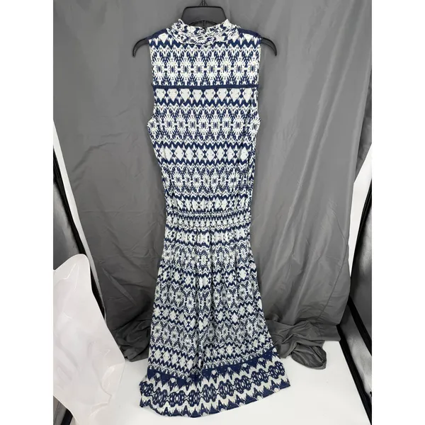 Lola Australia Maxi Dress S Blue White Morocco Ikat Cotton Beach‎ Wedding Guest - Image 6