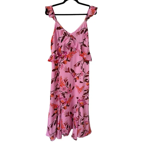 NWOT Chelsea 28 Annie Floral Print Ruffle Midi Dress Purple Size Medium - Image 4