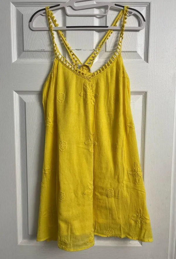 ZARA TRAFALUC COLLECTIONS Yellow Embroidered Mini Dress, Small - Image 2