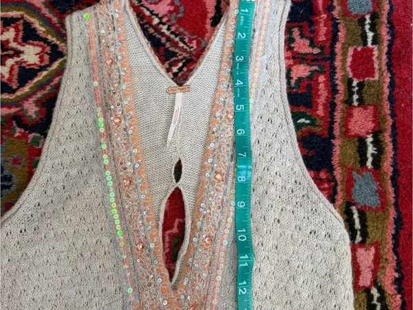 Free People Beaded Knit Mini Dress in Beige with Sequin Trim - Image 7
