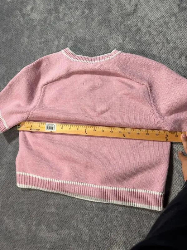 Abercrombie The Madeline Crewneck Knit Boxy Sweater Barbie Pink & White Small #1 - Image 7