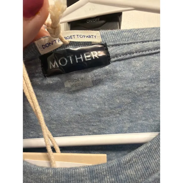 Mother Denim Blue Heathered Embroidered Graphic Phrase T-Shirt Small - Image 2