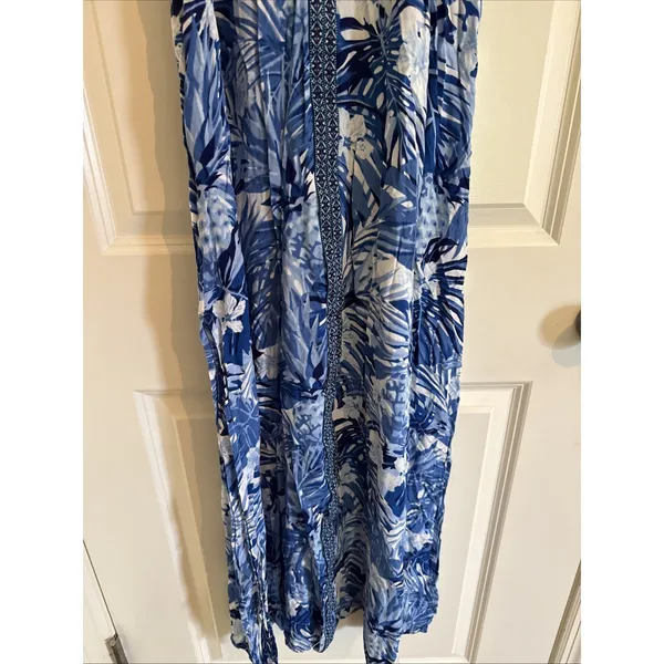 America & Beyond Blue Tropical Pineapple Floral Halter Maxi Dress Womens XS - Image 3