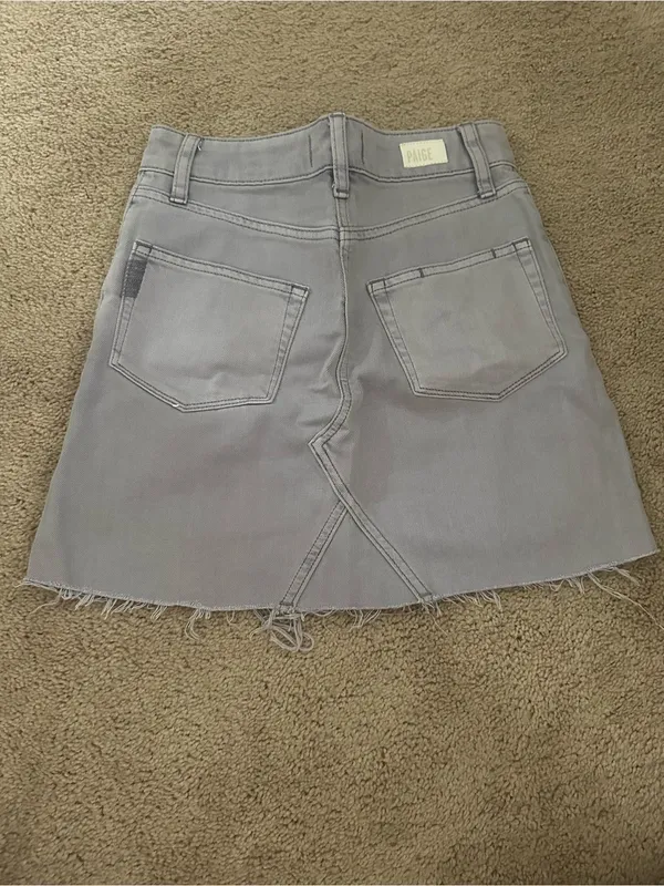 Light Gray Denim Mini Skirt - Classic A-Line Cut - Image 2