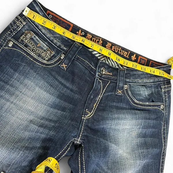 Rock Revival Size 30x34 Sora Boot Cut Jeans - Blue Flare Denim with Embellished - Image 5