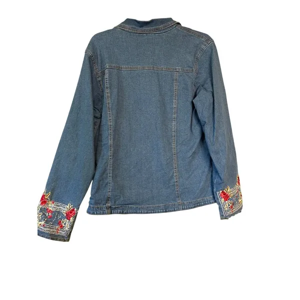 Denim & Co Embroidered Jean Jacket Blazer Floral Sleeves Floral Lining‎ Sz M - Image 6