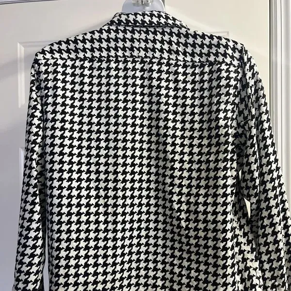 Lauren Ralph Lauren Size PM Houndstooth No Iron Button Down Ahirt Blouse Black W - Image 9