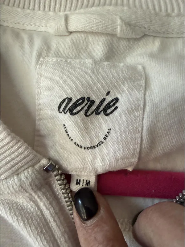 Aerie Cream Zip-Up Sweatshirt Medium - Image 3