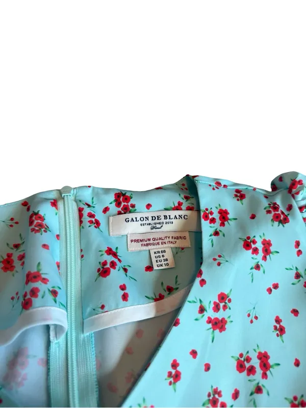 Galon De Blanc Aqua Floral Puff Sleeve Maxi Dress V Neck Ditsy Size 6 Women's - Image 3