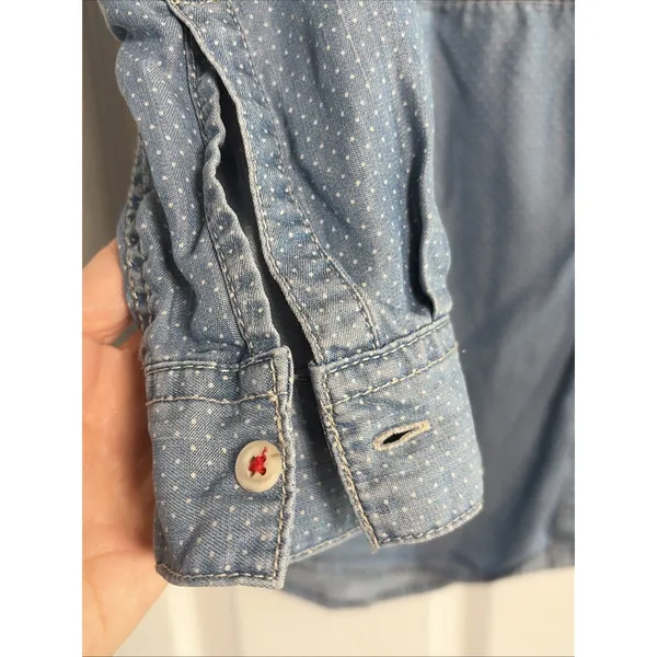 Barbour Sailboat Shirt Tunic Womens Size 8‎ Blue Polka Dot Denim - Image 2