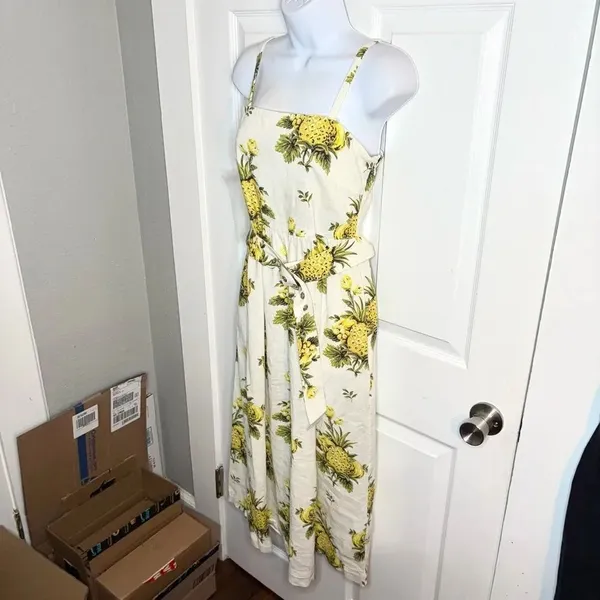 TAHARI Linen Blend Vintage Pineapple Strapless Midi Dress Cream Yellow 8 NWT - Image 5