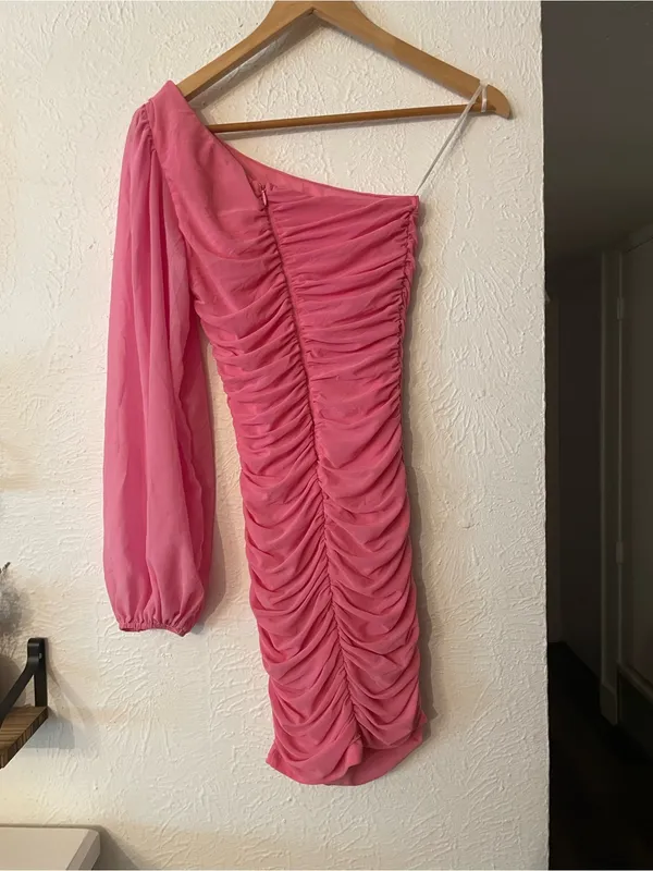 Hello Molly hot pink Not History One-Shoulder Hot Pink Ruched Body-con Dress XS - Image 5