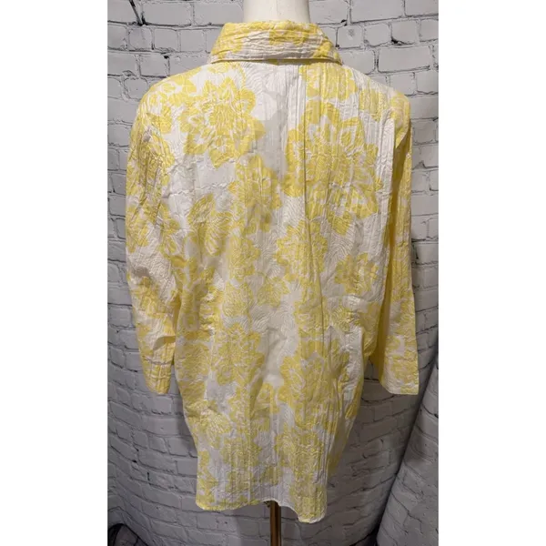 D & Co. QVC Women’s Blouse Size Large Yellow Floral Button Up 3/4 Sleeve Top - Image 4