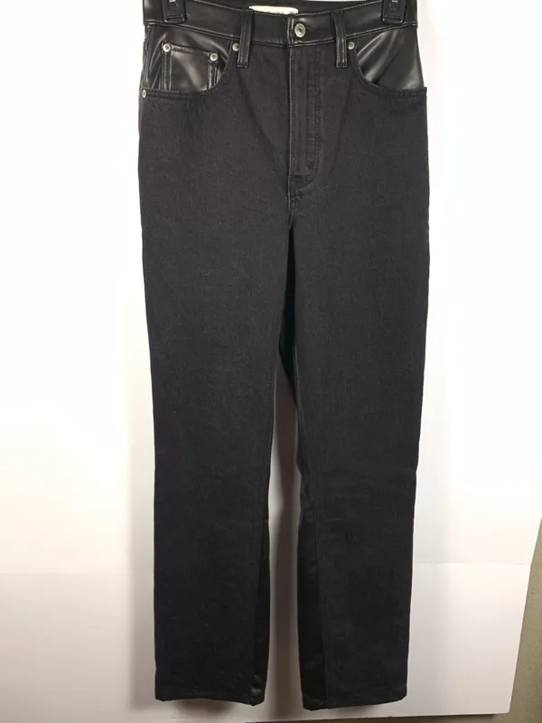 Abercrombie Jeans Womens 25R Black 90s Straight Ultra High Rise Faux Leather - Image 2