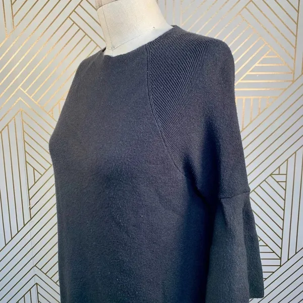 Anthropologie Moth Chester Sweater Tunic Dress Bell Sleeve Black Size‎ Small - Image 6