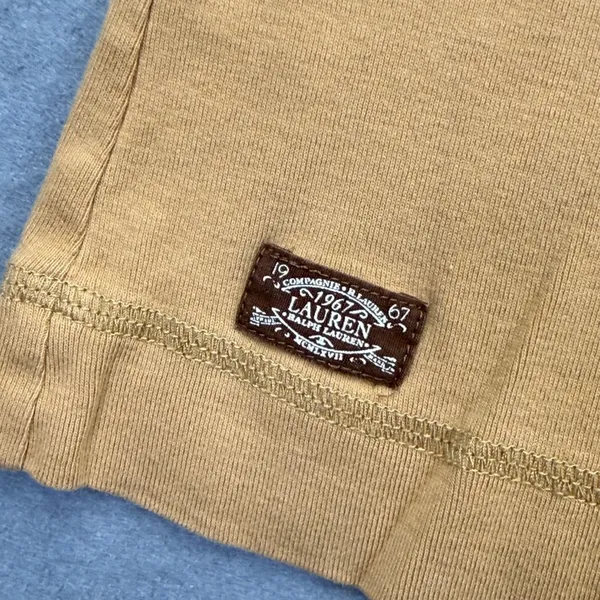 Lauren Ralph Lauren Tan Long Sleeve Shirt Zipper Shoulder Elbow‎ Patches XL - Image 5