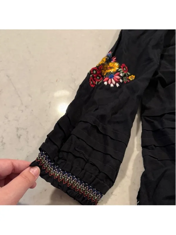 Kyla Seo Black Embroidered Top Women's Large - Image 3