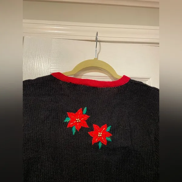 VTG 80s Bobbie Brooks Size S Vintage Holiday Sweater Black Embroidered Peace - Image 7
