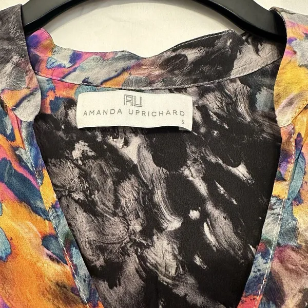 Amanda Uprichard Size Small Multicolor Print Silk‎ 3/4 Sleeve Blouse Top - Image 4