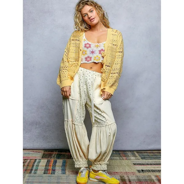 POL Open-Knit Floral Button‎ Cardigan - Large - Image 5