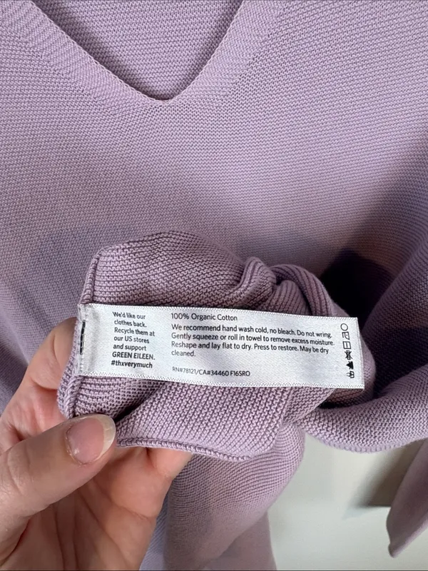 Eileen Fisher Organic Cotton V-Neck Knit Tunic Sweater Women’s Large Purple - Image 5