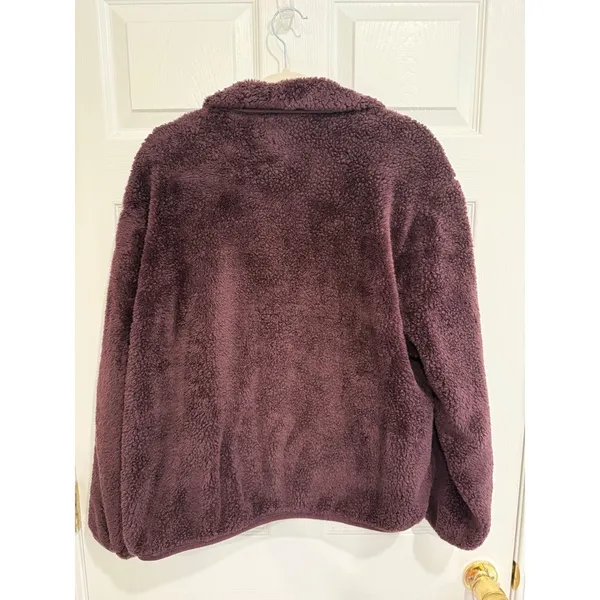 Lands End Quarter‎ Zip Sherpa Fleece Pullover Jacket Burgundy - Image 5
