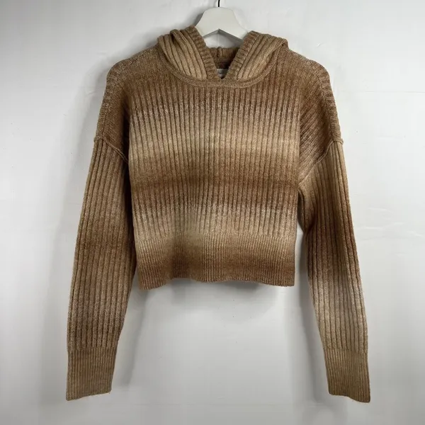 Offline By Aerie Size XS Ribbed Cropped Sweater Hoodie Brown Ombré Long Sleeve - Image 3