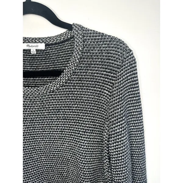Madewell Size L Women's Pullover Striped Black‎ White Textured Knit Long Sleeve - Image 5